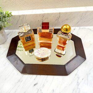 VTG Octagon Faux wood vanity mirror/tray with beveled mirror